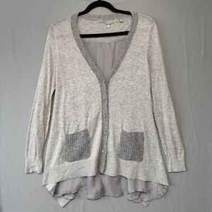 Knitted & Knotted by Anthropologie Silk Blend Button Up Cardigan S Grey Preppy